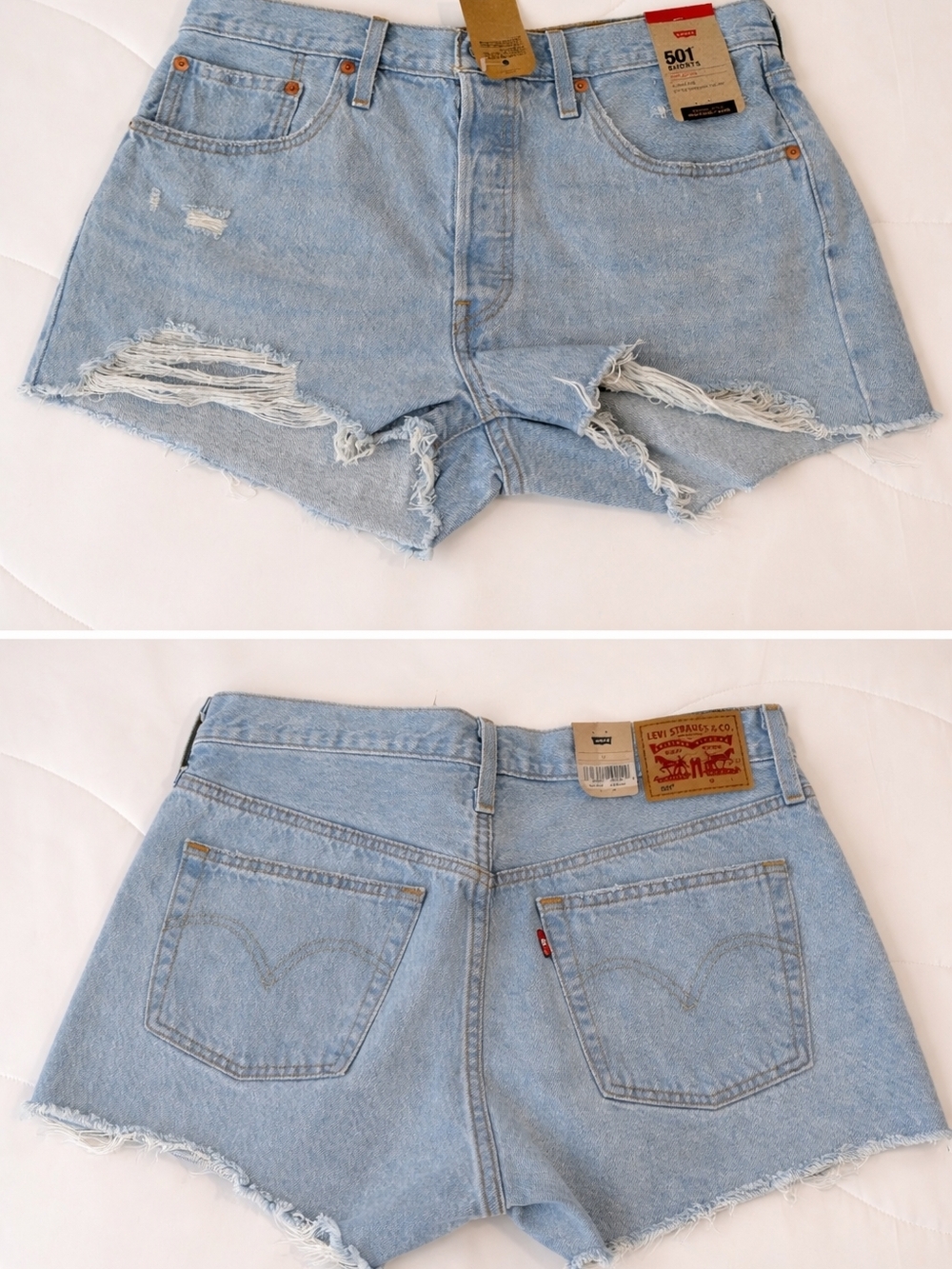 Levi’s 501 Cutoff Denim Shorts Light Wash Distressed Frayed Raw Hem Womens Sz 32